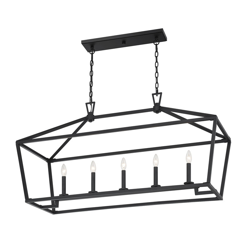 Luminaire suspendu linéaire à 5 lumières à intensité variable Hastings, H 23,5 po x l 44 po x P 16 po, Noir mat