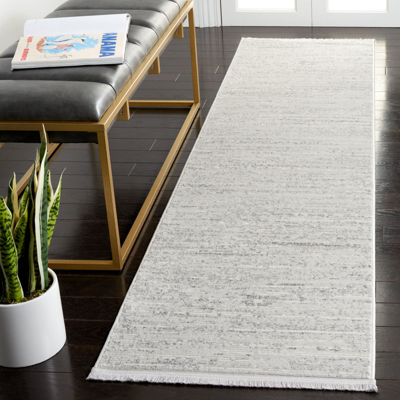 Tapis abstrait gris en polypropylène tissé à la machine Luyen, Tapis de couloir 2 pi 2 po x 8 pi
