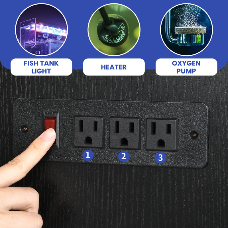 3-in-1 Space-Saving Aquarium Stand with Built-In Storage and Power Outlets, Black