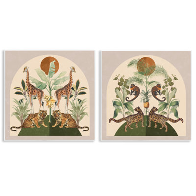«Jungle Animals Foliage Illustration», ensemble de 2 plaques murales par Victoria Barnes