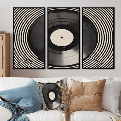Black And Grey Vintage Vinyl  - Vinyl Records Wall Art Set