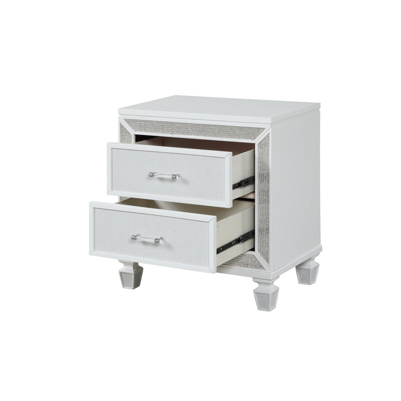 Table de chevet contemporaine 2 en blanc pour une chambre à coucher fonctionnelle et élégante en bois moderne avec tiroirs spacieux
