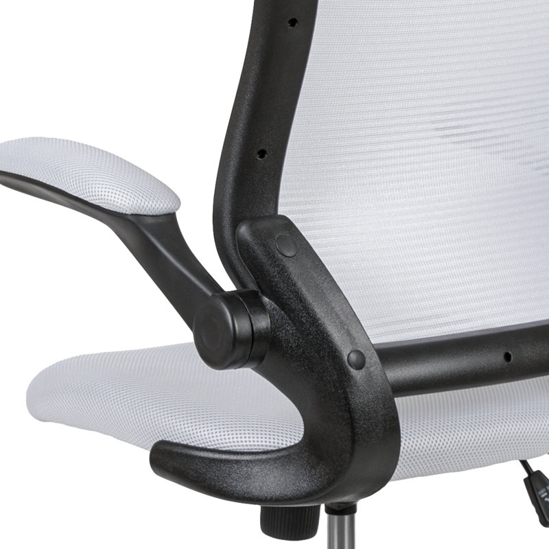Mid-Back Mesh Ergonomic Drafting Chair with Adjustable Foot Ring and Flip-Up Arms, White