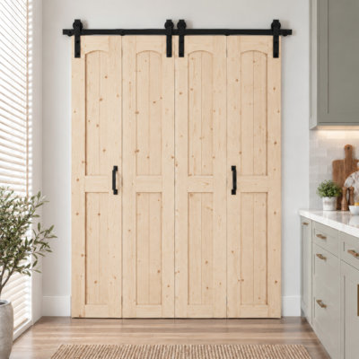 84" Solid Wood Double Bi-fold Barn doors with Installation Hardware Kit