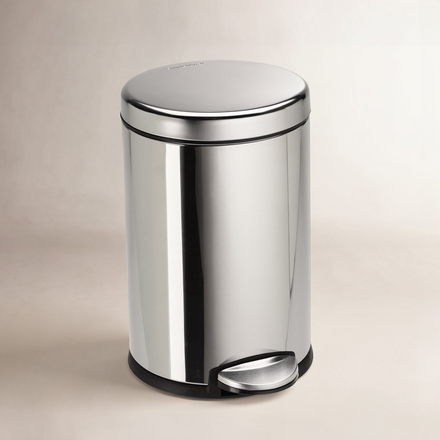 simplehuman 1.2gal Round Step-On Trash Can, Polished Chrome