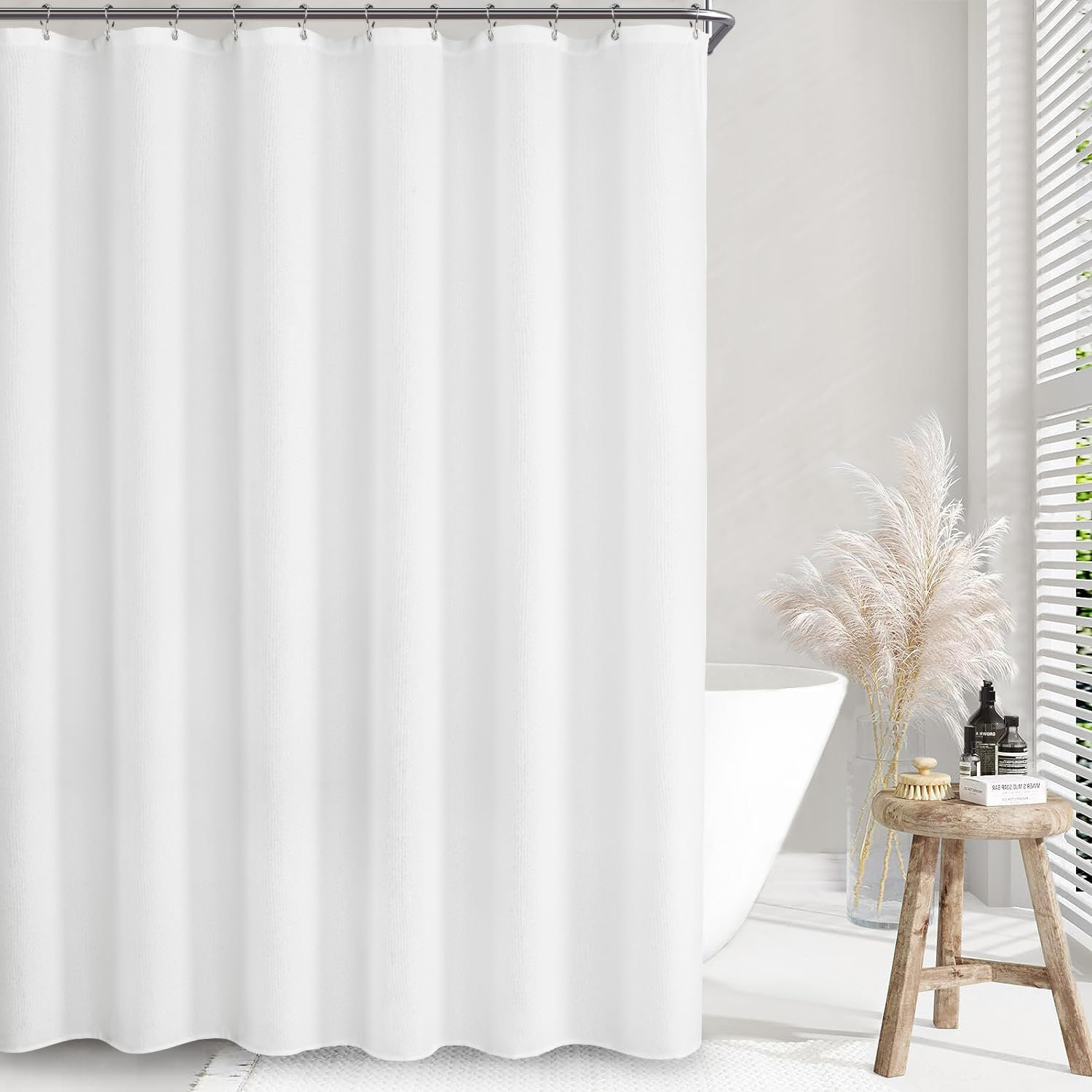 Latitude Run® Ariyahna Linen Linen Texture Shower Curtain with Hooks ...