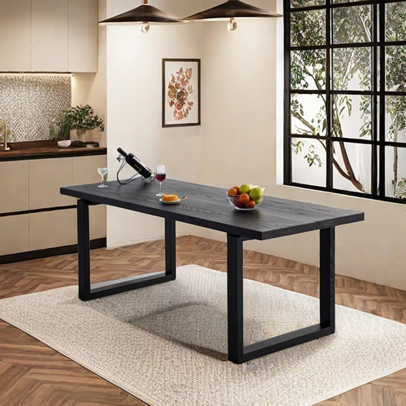 Table de salle à manger rectangulaire en bois massif noir, H 29,53 po x L 70,87 po x l 31,5 po