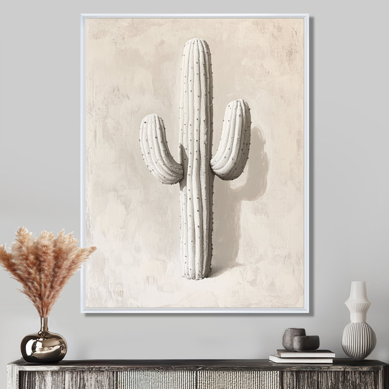 Saguaro ivoire - Tableau encadré Cactus, H 40 po x l 30 po, Cadre flottant blanc