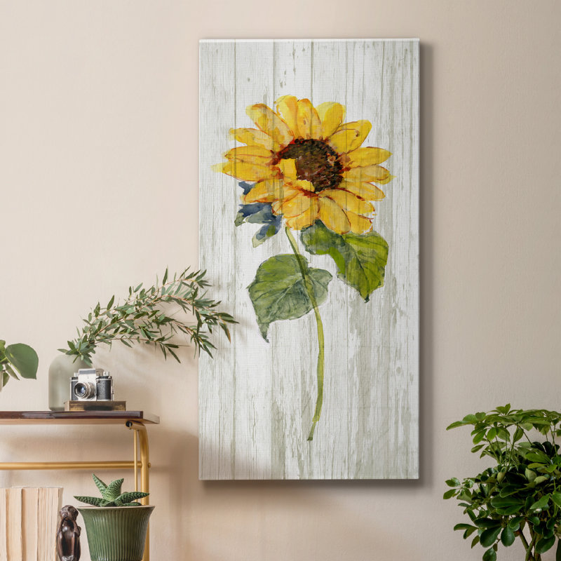 Tournesol en automne I - peinture sur toile tendue, H 24 po x l 12 po x P 1 po