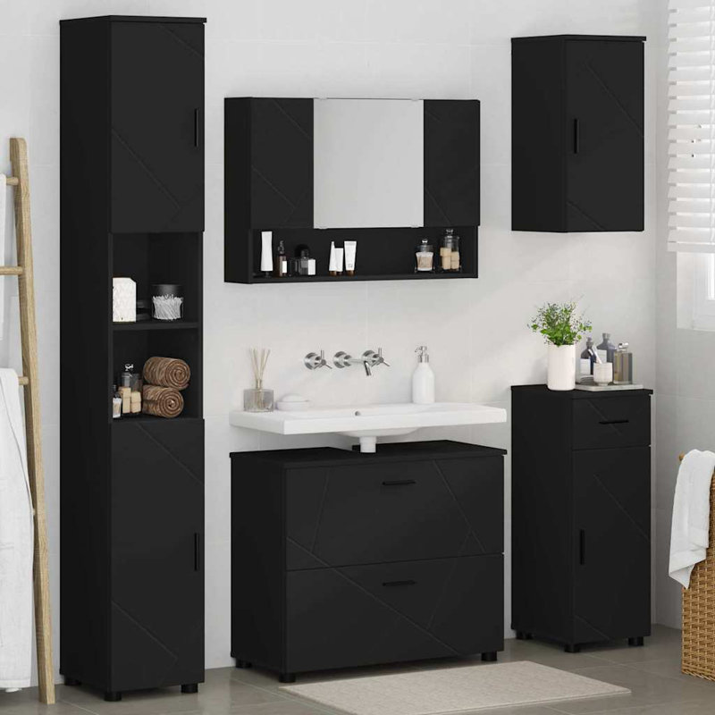 Wall Mounted Required Bathroom Storage Furniture Set, Black