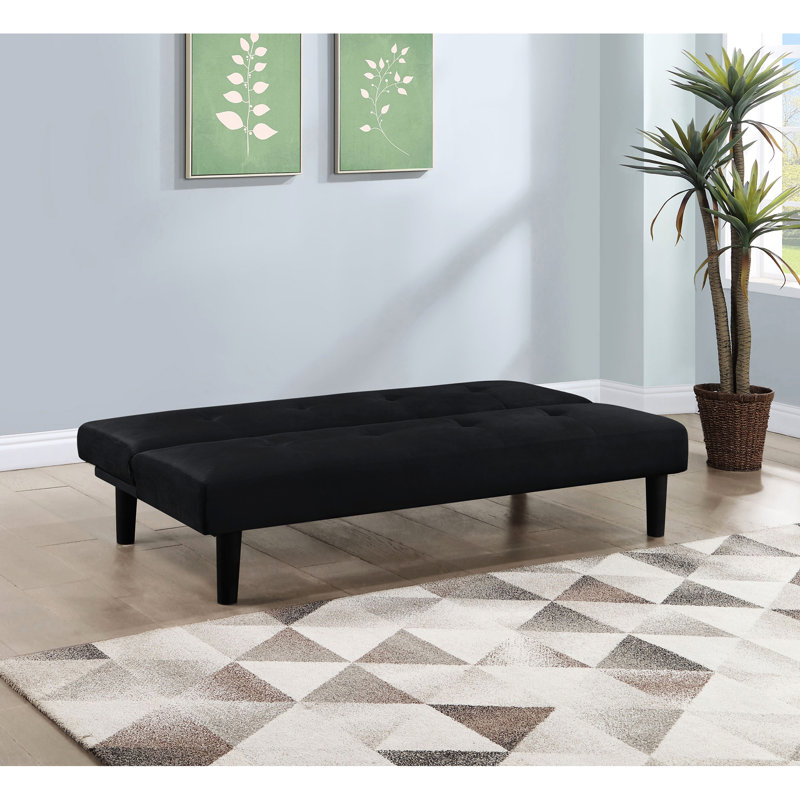 Lit convertible moderne sans accoudoirs noir avec capitonnage biscuit, ressorts sinueux et confort accru pour les petits espaces Texture velours doux, fabrication printanière, détente quotidienne
