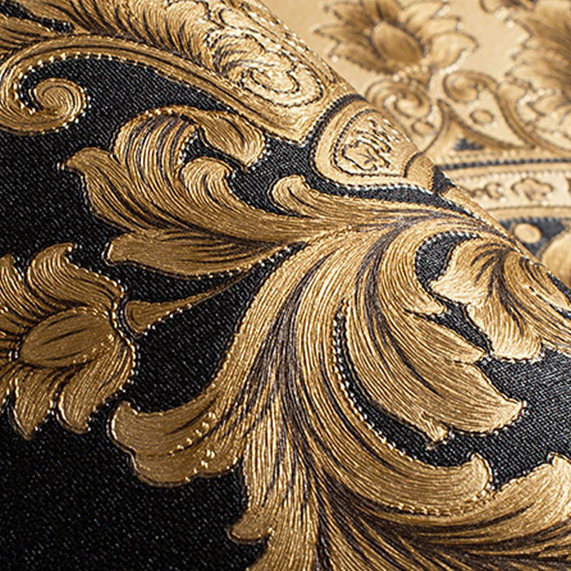 Papier peint damassé en relief noir et doré de luxe luxueux - Rouleau de vinyle en vinyle non adhésif lavable pour une décoration intérieure élégante, de haute qualité, métallique