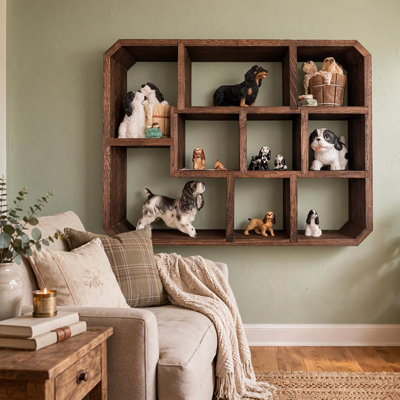 Étagère de rangement Rustic Shadow Box, étagère de rangement murale en bois massif à 9 compartiments