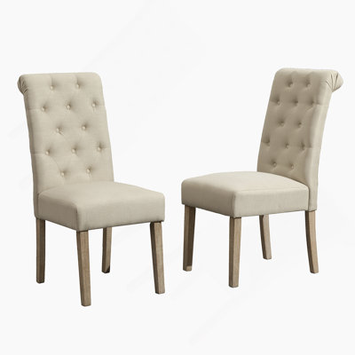 Habit Solid Wood Tufted Parsons Dining Chair, Set Of 2, Tan