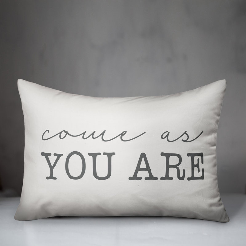 Textual Outdoor Throw Pillow, White/Gray
