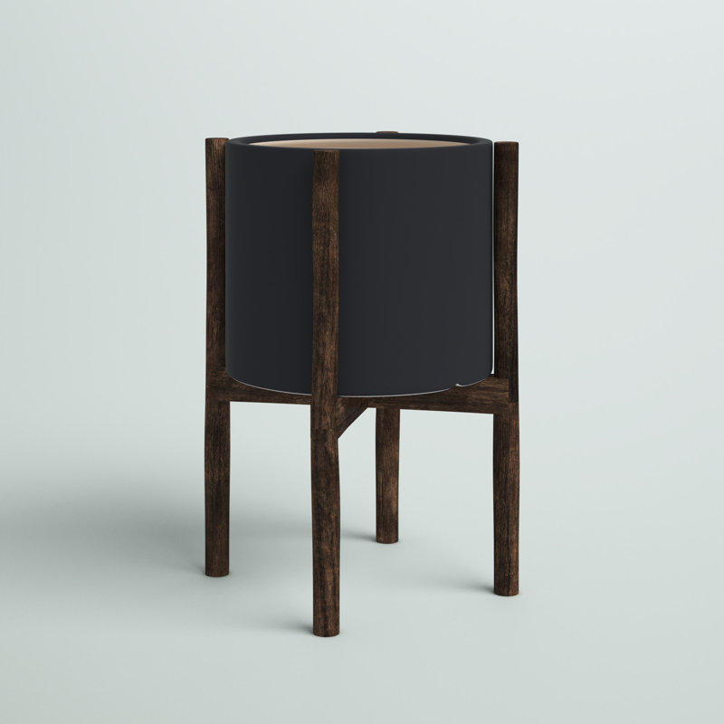 Isabelle Handmade Pot Planter, Black/Dark Walnut, 19" H X 12.5" W X 12.5" D