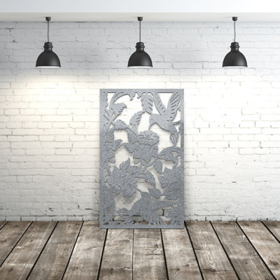 Laser Cut Modern Metal Humming Bird Privacy Screen