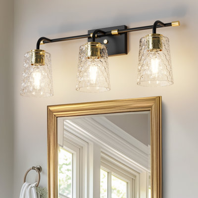 Adrianny Modern 3-Light Vanity Light With Gold Accents And Textured Glass Shades