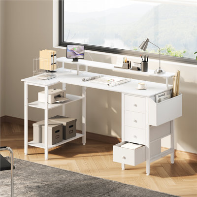L-Shaped Computer Desk with Built-In Electrical Outlet