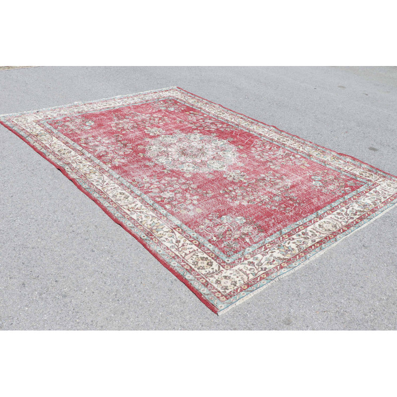 Tapis turc Oushak surdimensionné de couleur rouge vif avec des motifs orientaux pour un attrait rétro coloré