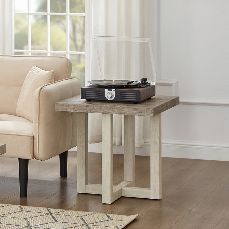 Table de bout contemporaine Luno, H 22 po x l 22 po x P 22 po, Chêne pâle / blanc, Bois
