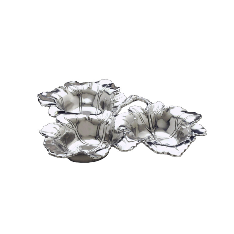 Grape Leaf Aluminum 3-Bowl Serving Dish