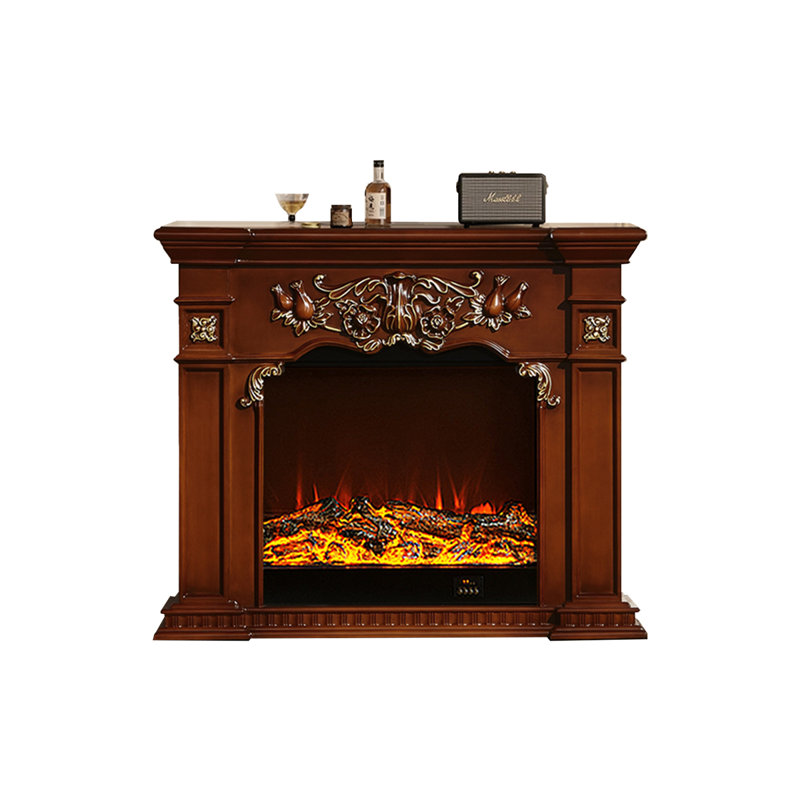 Solid Wood Freestanding Fireplace, Nut-Brown