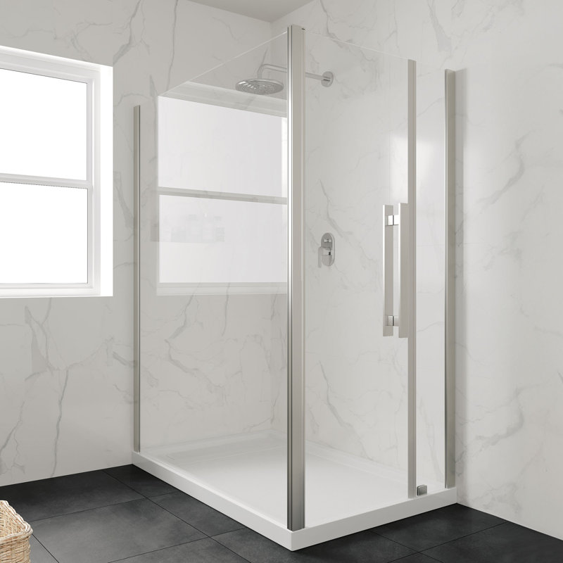 OVE Decors Adena Shower Base Pan Square, Hidden Side Drain, White Acrylic, Reversible Design, 3.74" H x 54.02" W x 35.98" D