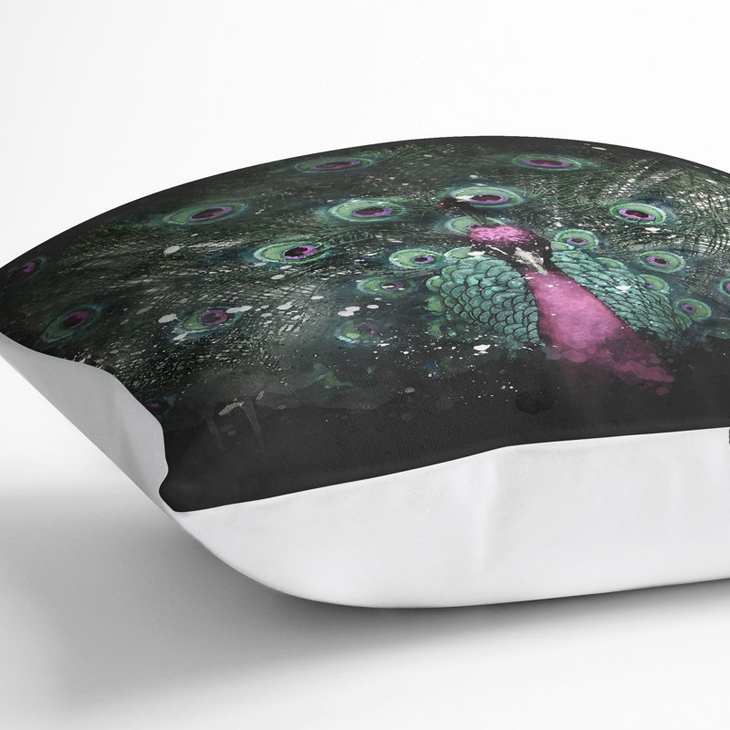 Mesmerising Peacock Paint Splash Cushion with Filling, 55cm H x 55cm W x 20cm D, White