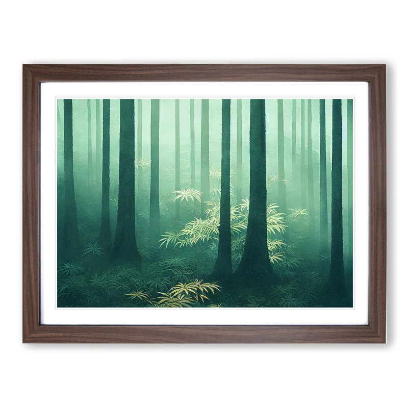 Misty Japanese Forest - Single Picture Frame Print, 46cm H x 64cm W, Walnut Framed