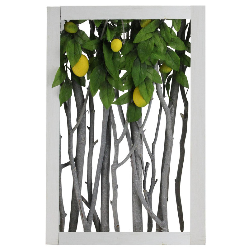 18.5" White Birch Branch Lemon Tree Rustic Wooden Frame Decoration