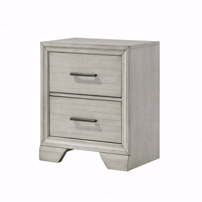 1Pc Contemporary Two Storage Drawers Nightstand End Table Bedroom Solid Wood Wooden Furniture Dark Wood Finish