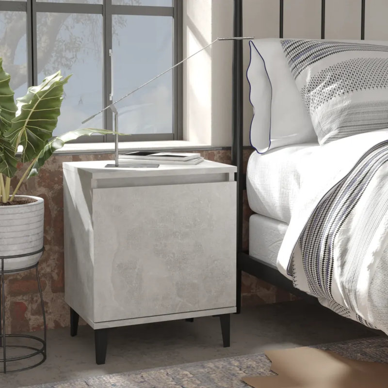 40cm W Manufactured Wood Bedside Table, Concrete Grey, No
