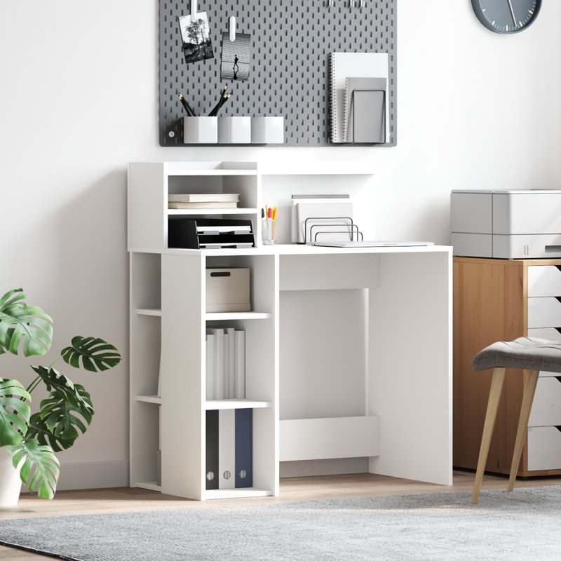Desk With Storage 90X48x101.5 Cm Engineered Wood, White