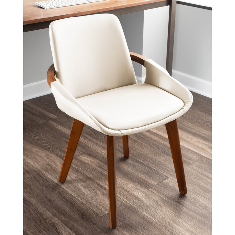 Whitacre 17'' H Faux Leather Upholstered Armchair, Cream, Walnut