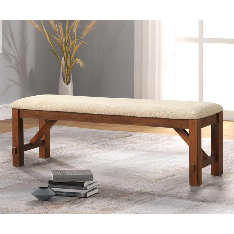 Veliz Polyester Upholstered Bench, Walnut/Beige