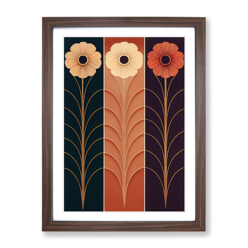 XV1022-3799X Retro Flowers No.1 1 Piece Single Picture Frame Wall Art, 46cm H x 34cm W x 2cm D, Walnut