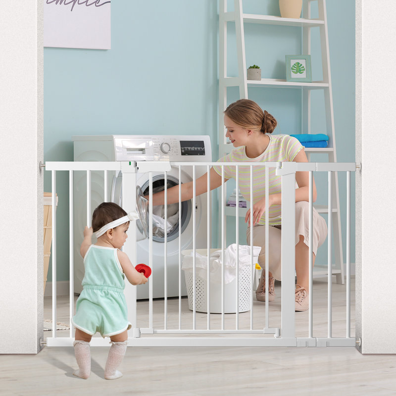 29.5-51.6" Wide Auto Close Safety Baby Gate 30" Tall Dual Lock with Secure Indicator, White