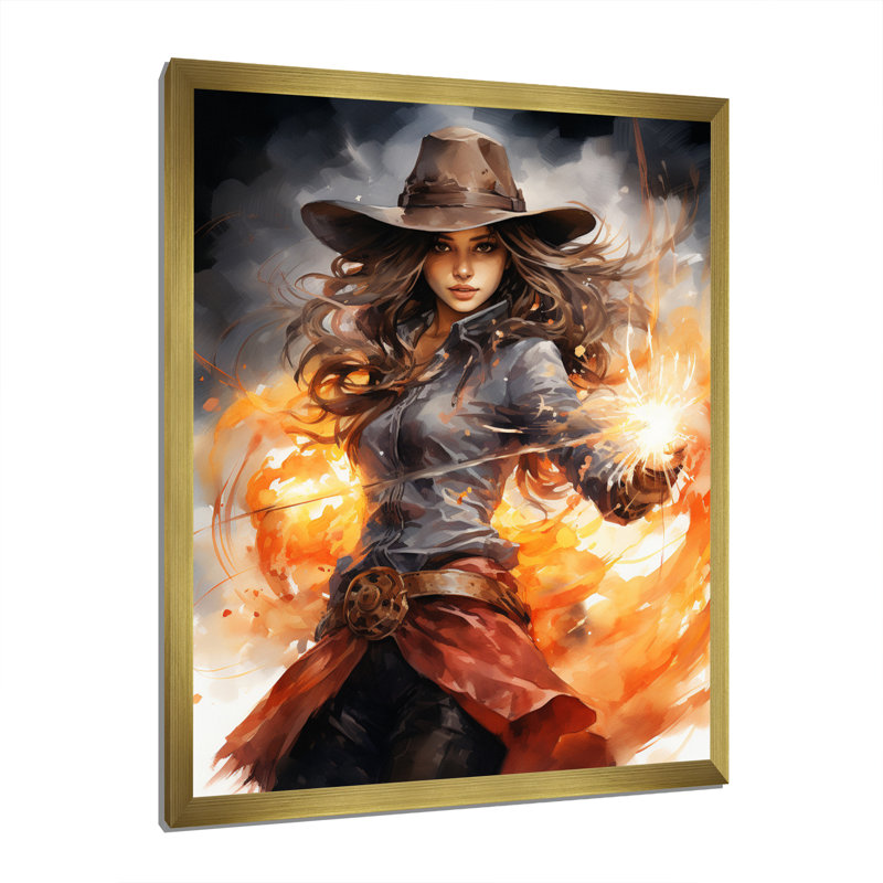Xaedyn Cowgirl Golden Lasso II sur toile, H 32 po x l 16 po, Encadrement doré