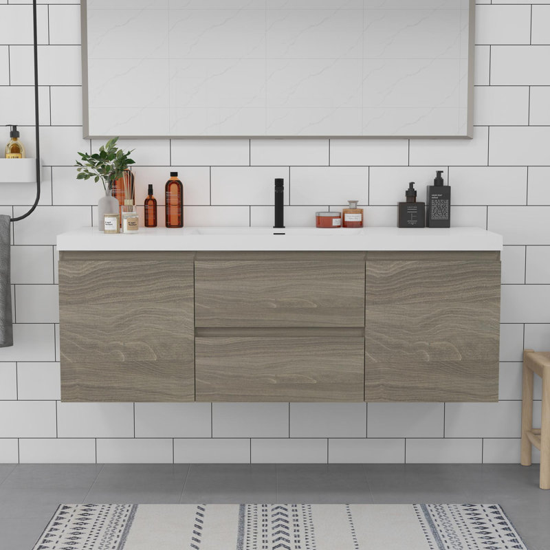 Meuble-lavabo mural, Gris, 59"