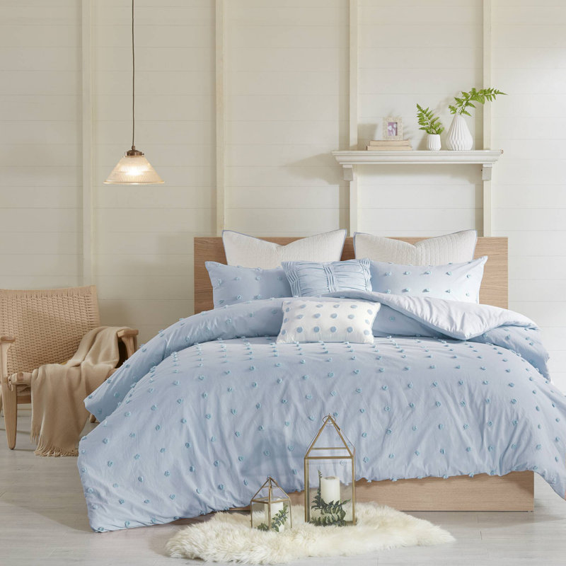 Brooklyn Cotton Jacquard Duvet Cover Set with Euro Shams and Throw Pillows, Full/Queen DuvetCover + 4 Shams + 2 Throw Pillows
