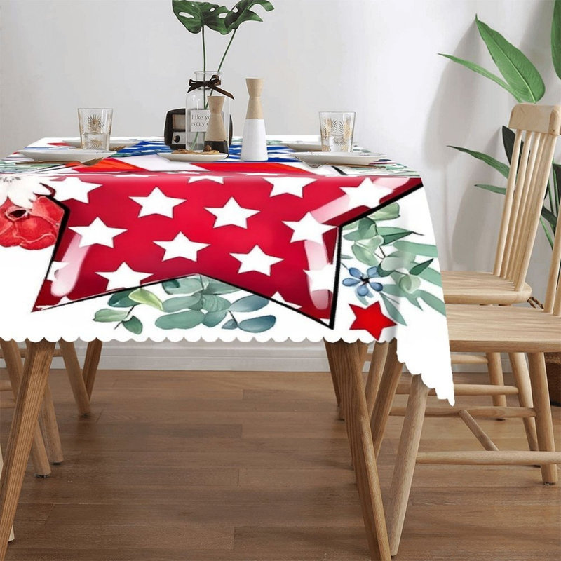 Nappe festonnée à bordure festonnée, 60 po x 120 po, motif floral du jour du Souvenir, repas et occasions de fête