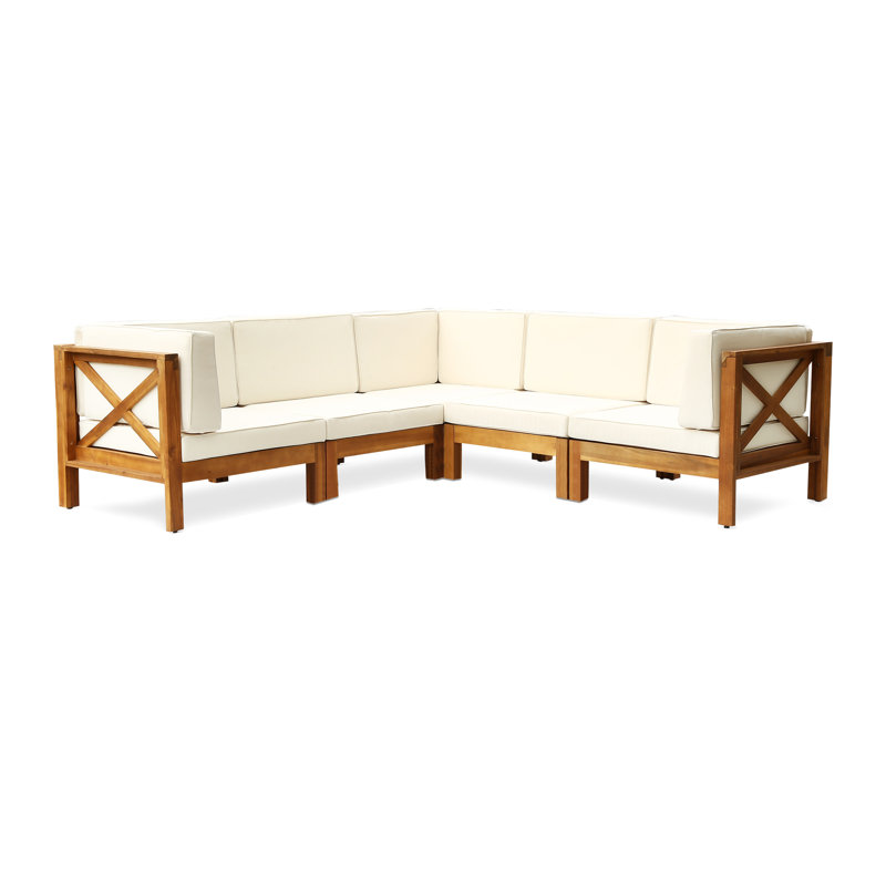 Luthersville Acacia 5 - Person Modular Patio Conversation Set with Cushions, Teak Frame / Beige Cushion