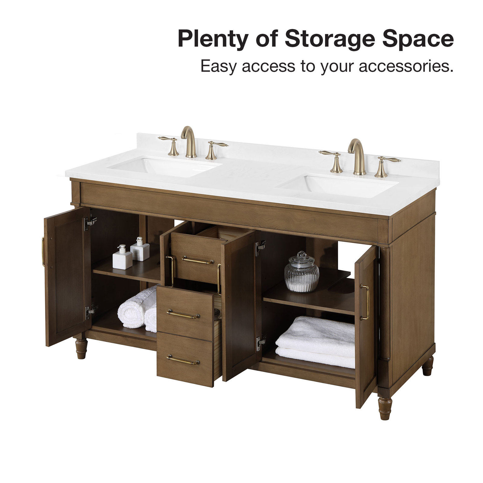 Burdick 60" Double Bathroom Vanity, Almond Latte Brushed