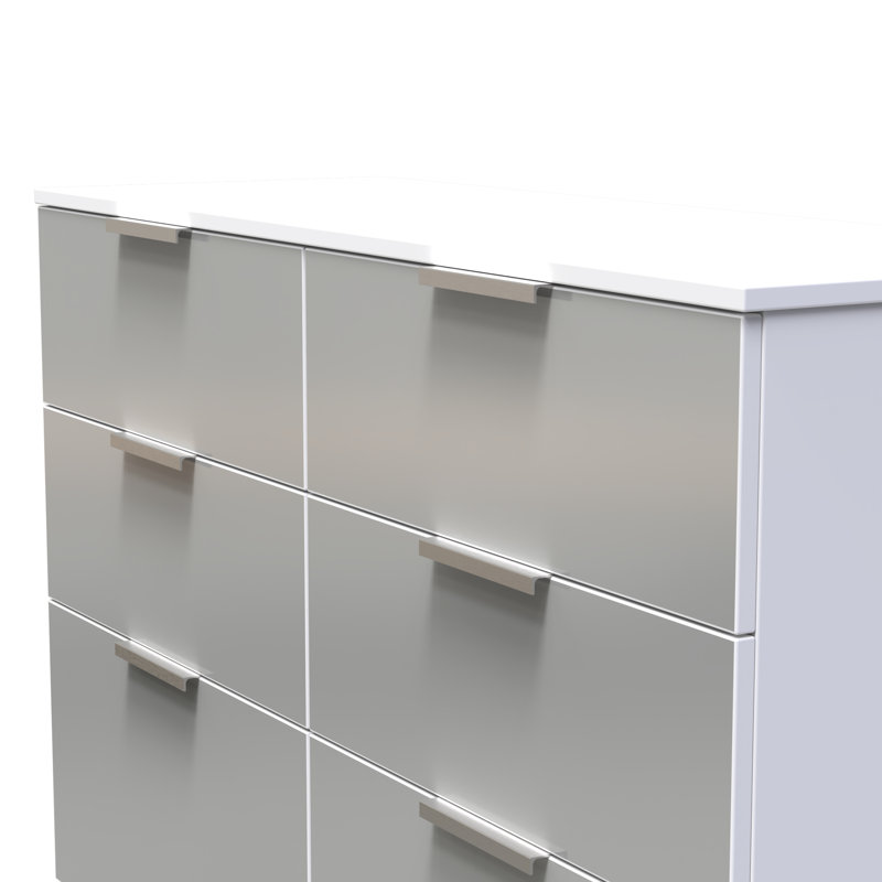 Fully Assembled Aftin 6 Drawer 112Cm W Double Dresser, Uniform Grey/White