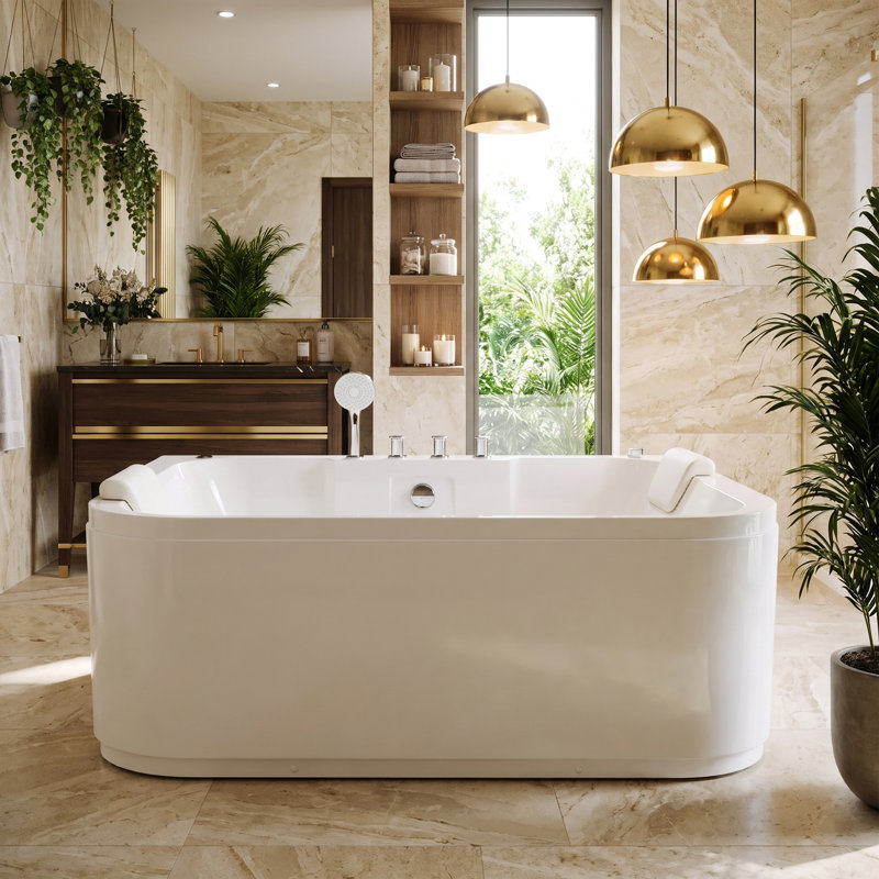 Baignoire tourbillon en acrylique 61 po pour 2 personnes, 16 jets avec chauffage et lumières DEL 61 po