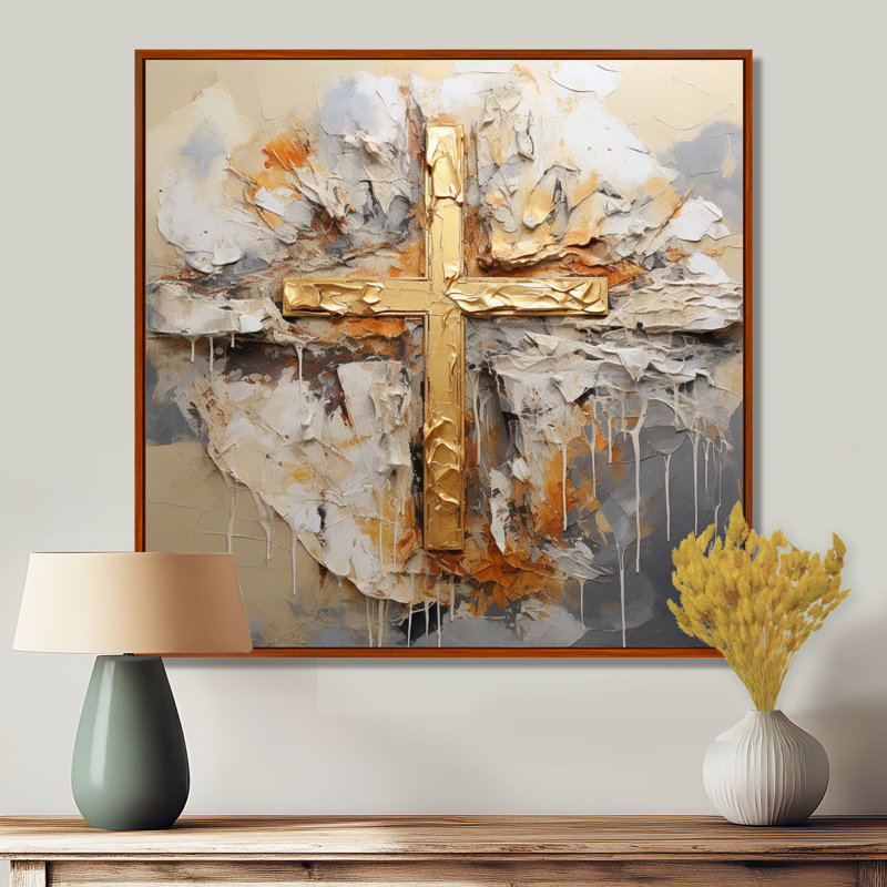 Impression sur toile, art mural doré, H 30 po x l 30 po x P 1 po, Cadre flottant brun