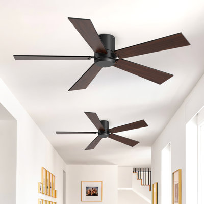 2-Pack 42" 5-Blade Indoor Flush Mount Ceiling Fan With Light And Remote, Black Modern Ceiling Fan With Reversible DC Motor
