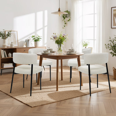 Ilhan Dining Chairs, Boucle Fabric Modern Mid Century Round Kitchen Chairs with Curved Backrest & Metal Legs for Vanity, Living Room