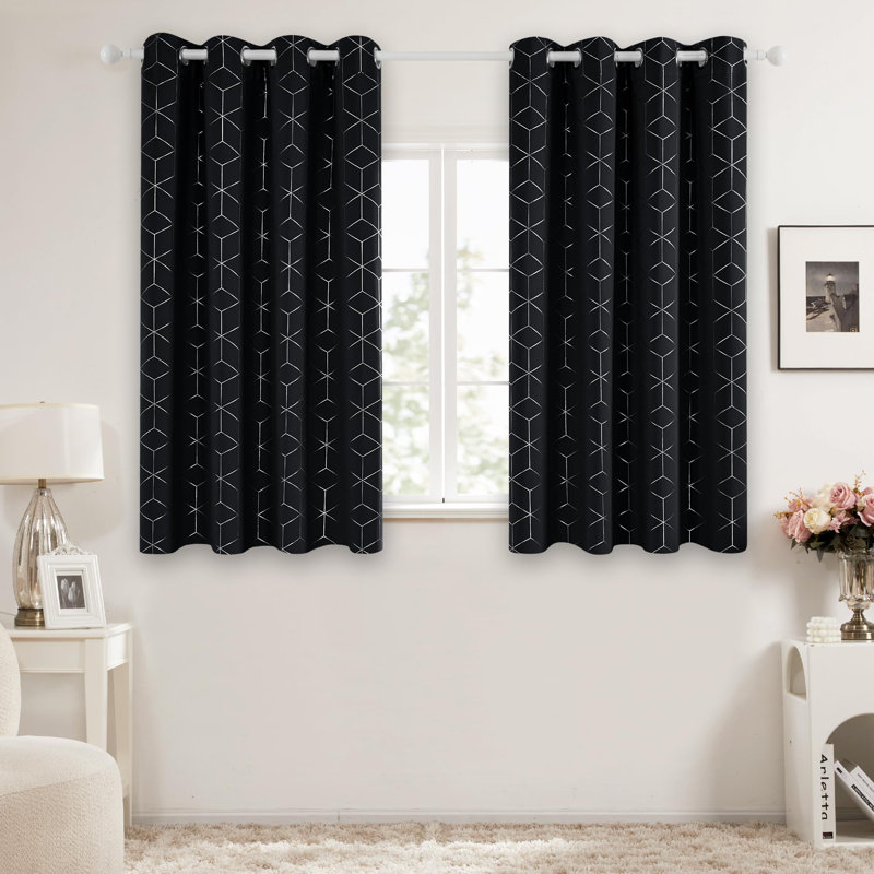 Decorative Silver Diamond Blackout Curtains(Set of 4), 52" W x 84" L, Black